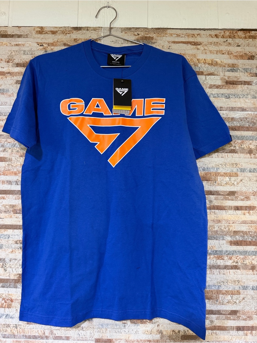 Men's Royal Blue Graphic Jersey Tee with Orange Logo